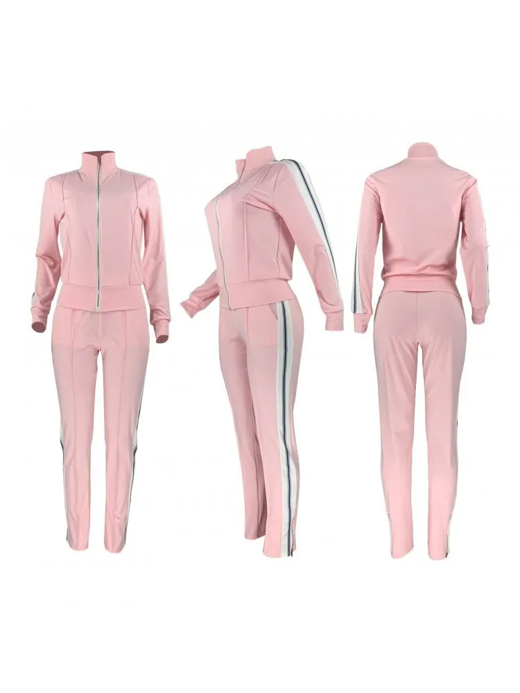 Women's Body Vibe Stripe Zipper Up Tracksuit