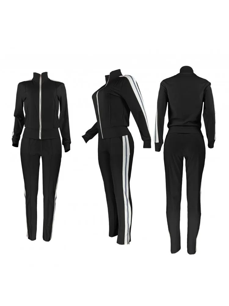 Women's Body Vibe Stripe Zipper Up Tracksuit