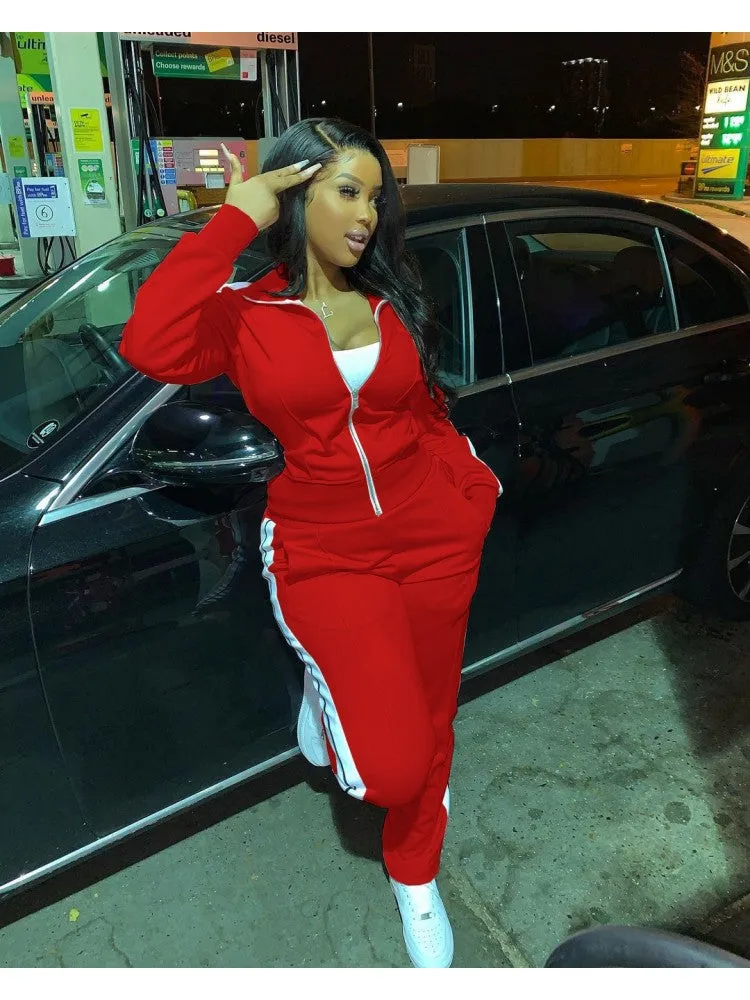 Women's Body Vibe Stripe Zipper Up Tracksuit