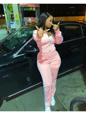Women's Body Vibe Stripe Zipper Up Tracksuit