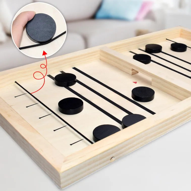 Wooden Table Desktop Ice Hockey Fast Sling Puck Game Battle Board Toy For Children