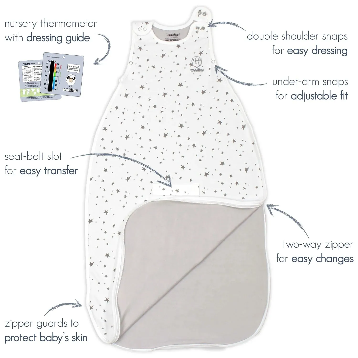 Woolino 4 Season Ultimate Merino Wool Baby Sleep Bag - Night Sky