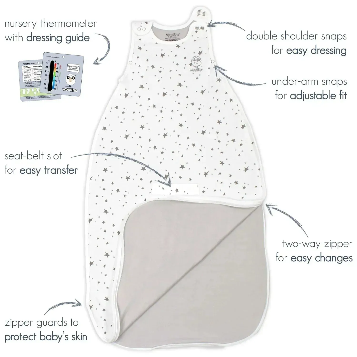 Woolino 4 Season Ultimate Merino Wool Baby Sleep Bag - Succulent