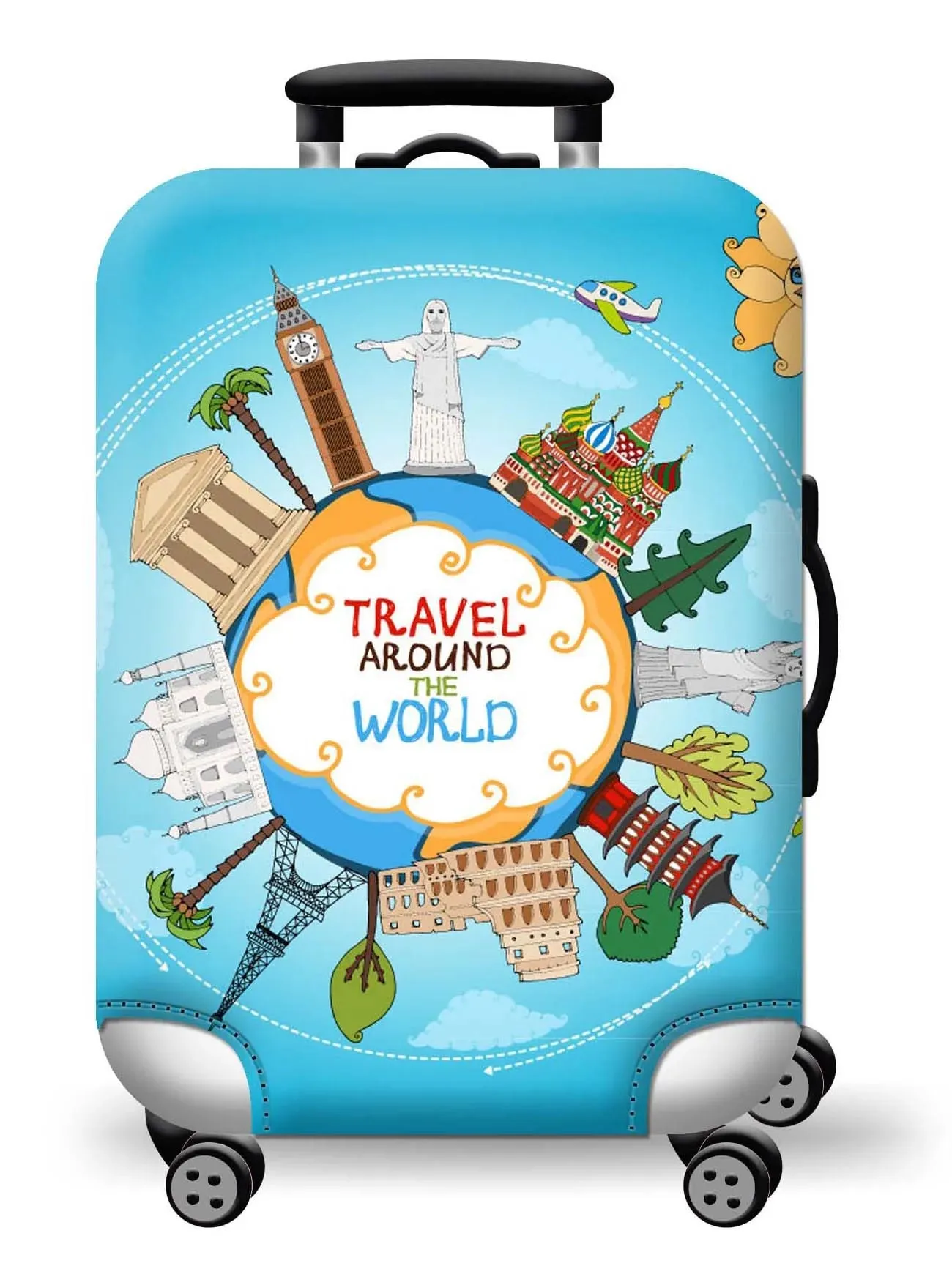 World Map Luggage Protective Cover - Elastic Suitcase Protector for 18-32 inch Bags