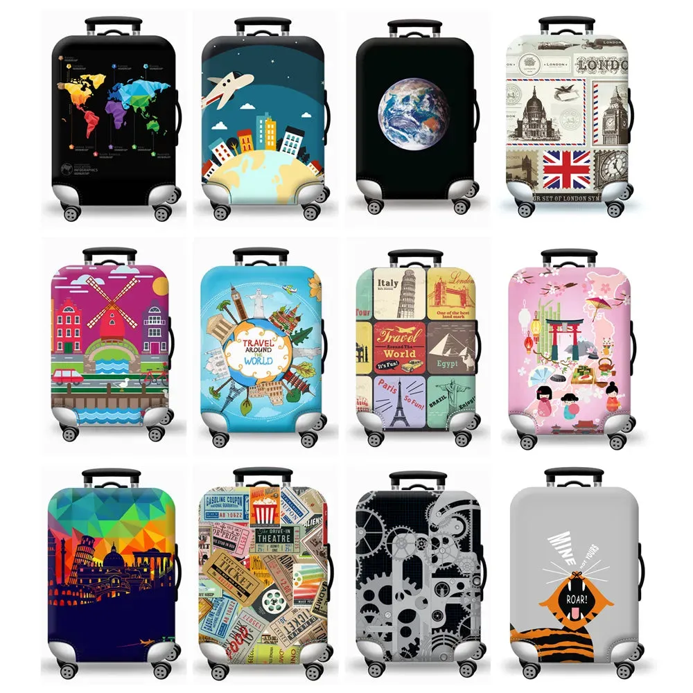 World Map Luggage Protective Cover - Elastic Suitcase Protector for 18-32 inch Bags