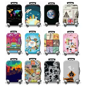 World Map Luggage Protective Cover - Elastic Suitcase Protector for 18-32 inch Bags