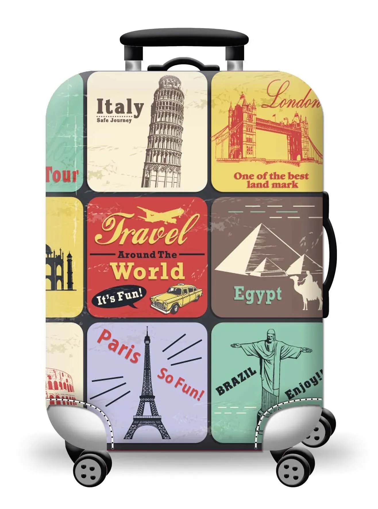 World Map Luggage Protective Cover - Elastic Suitcase Protector for 18-32 inch Bags