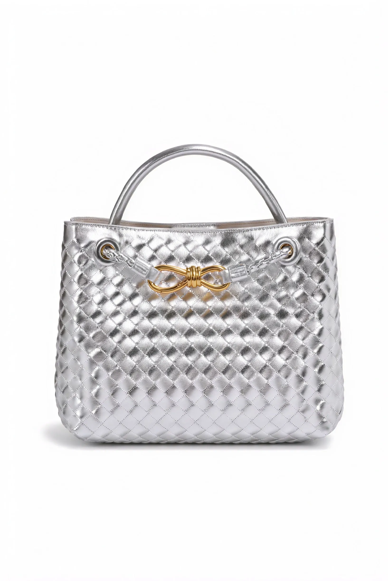 Woven Handbag with Elegant Clasp Detail