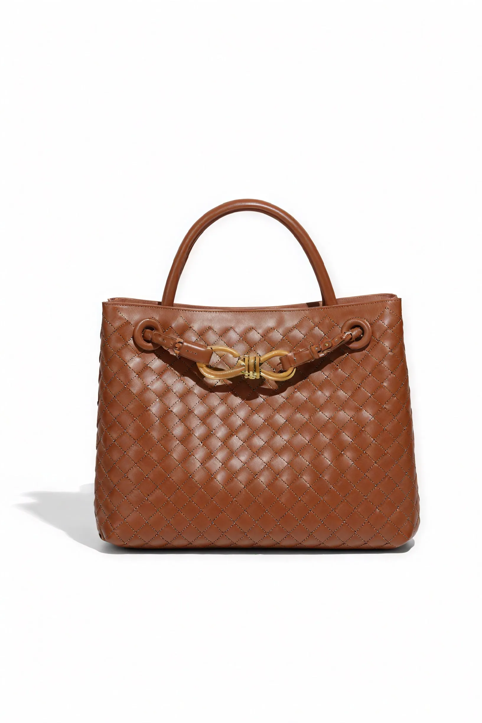 Woven Handbag with Elegant Clasp Detail