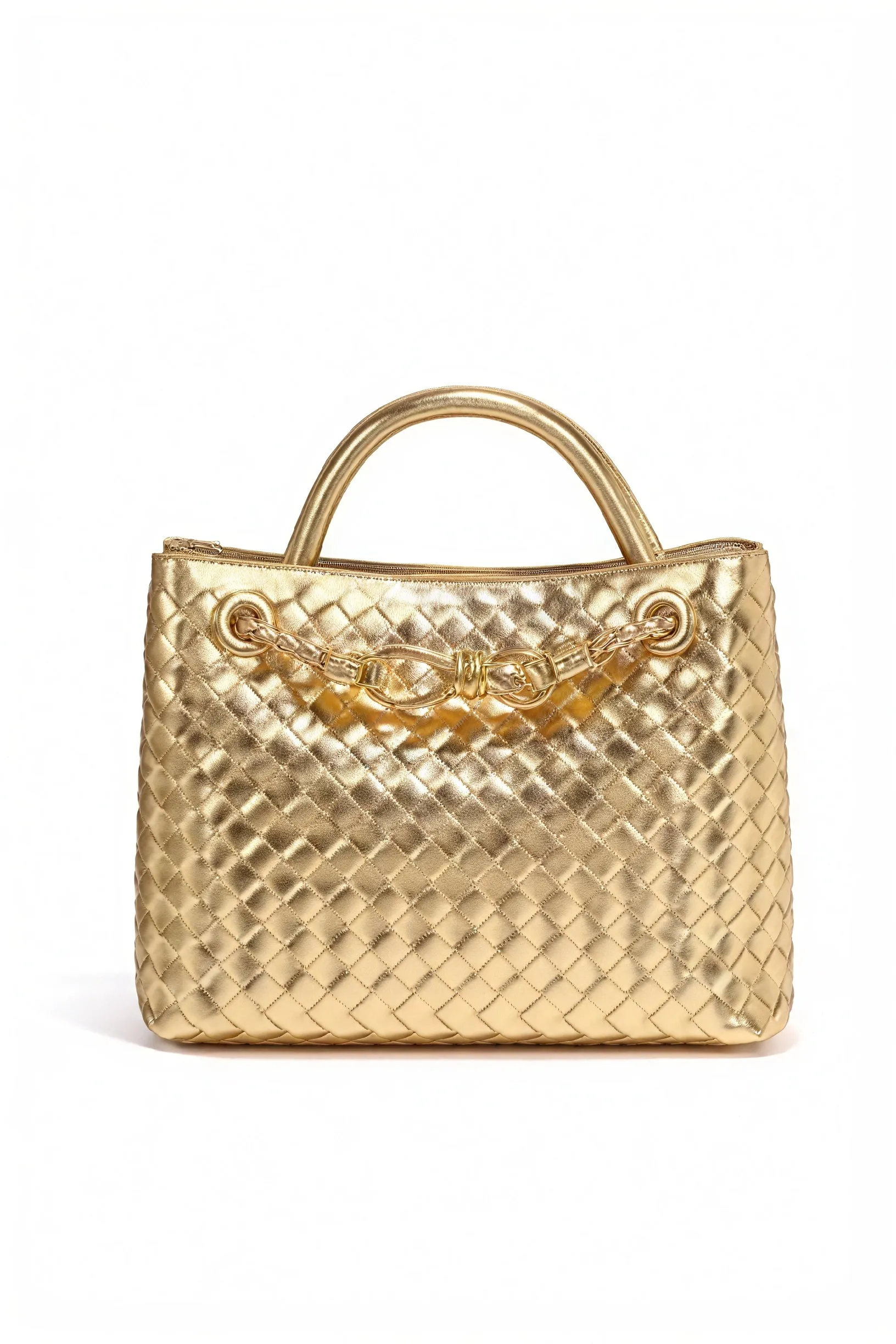Woven Handbag with Elegant Clasp Detail
