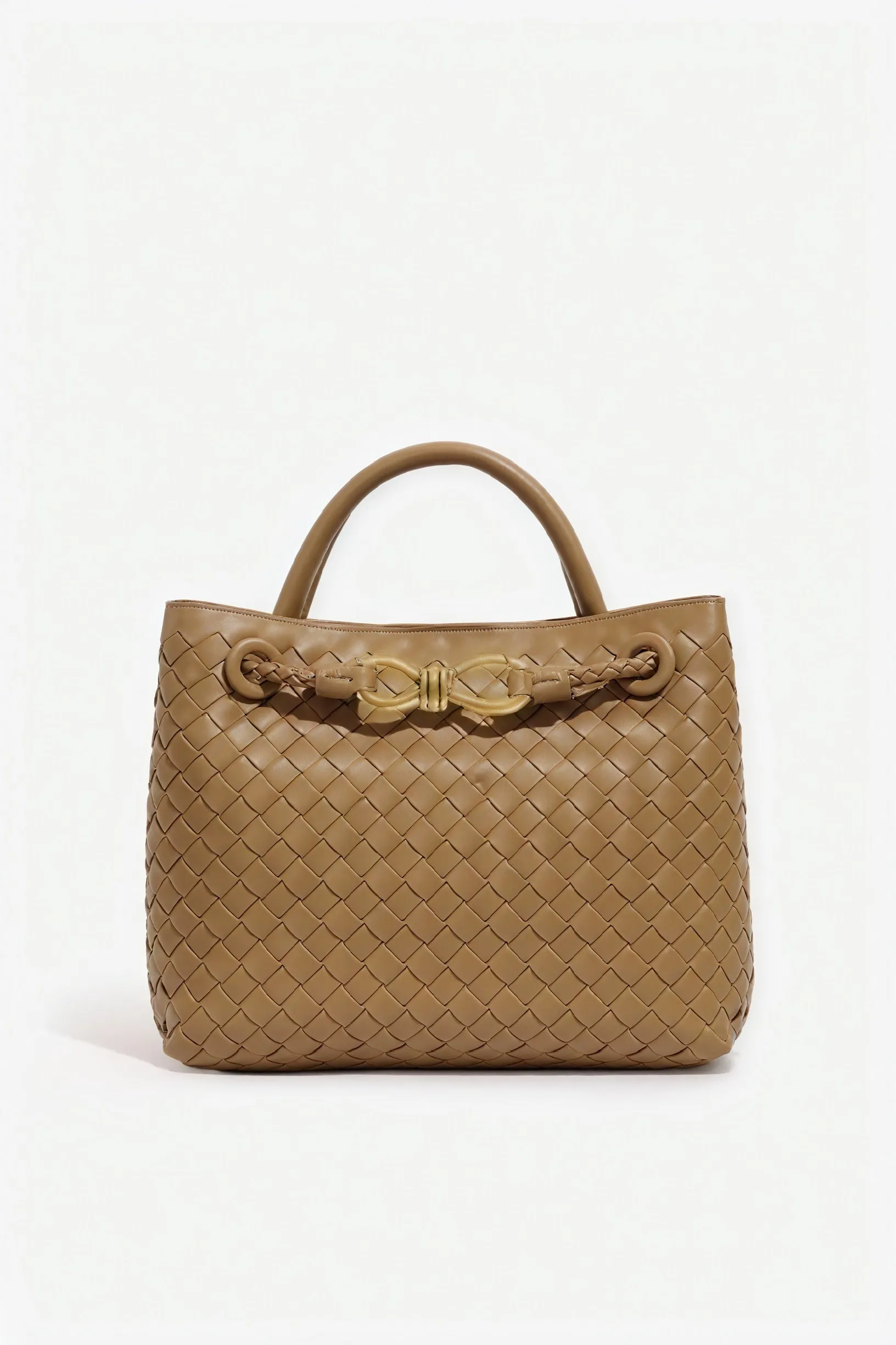 Woven Handbag with Elegant Clasp Detail