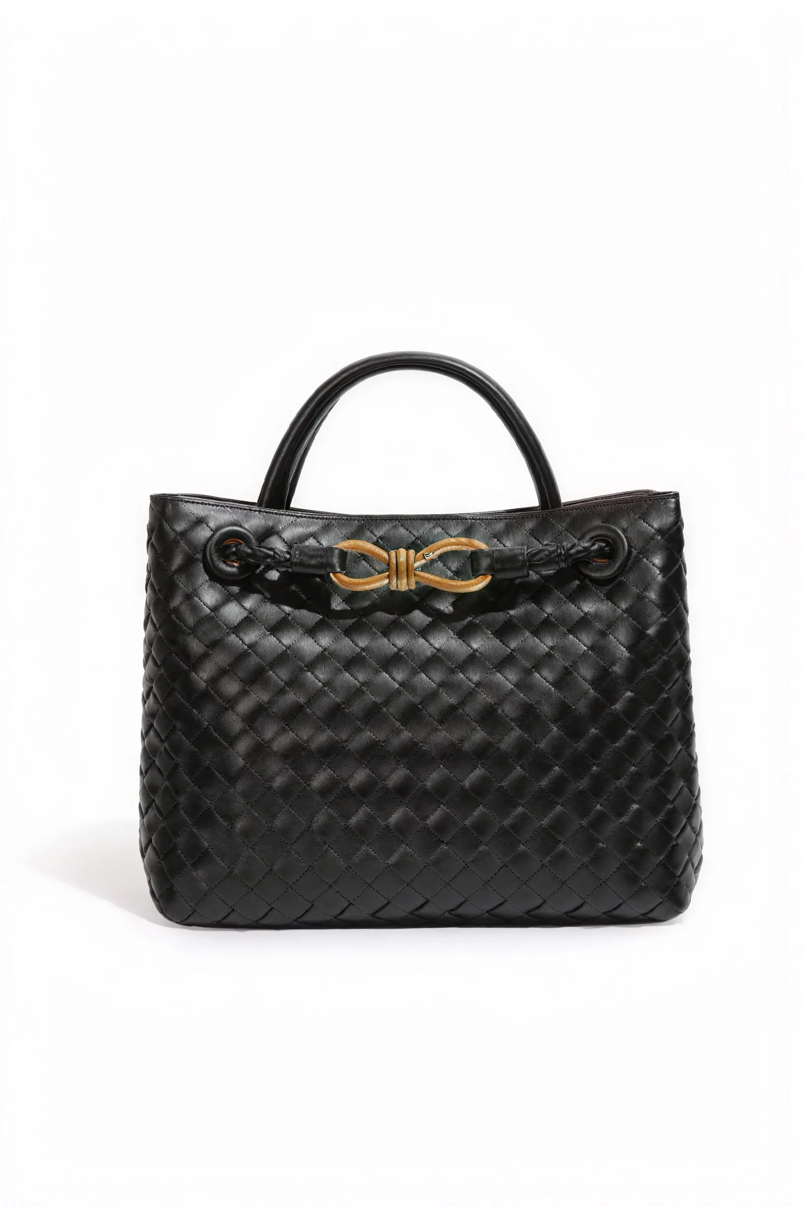 Woven Handbag with Elegant Clasp Detail