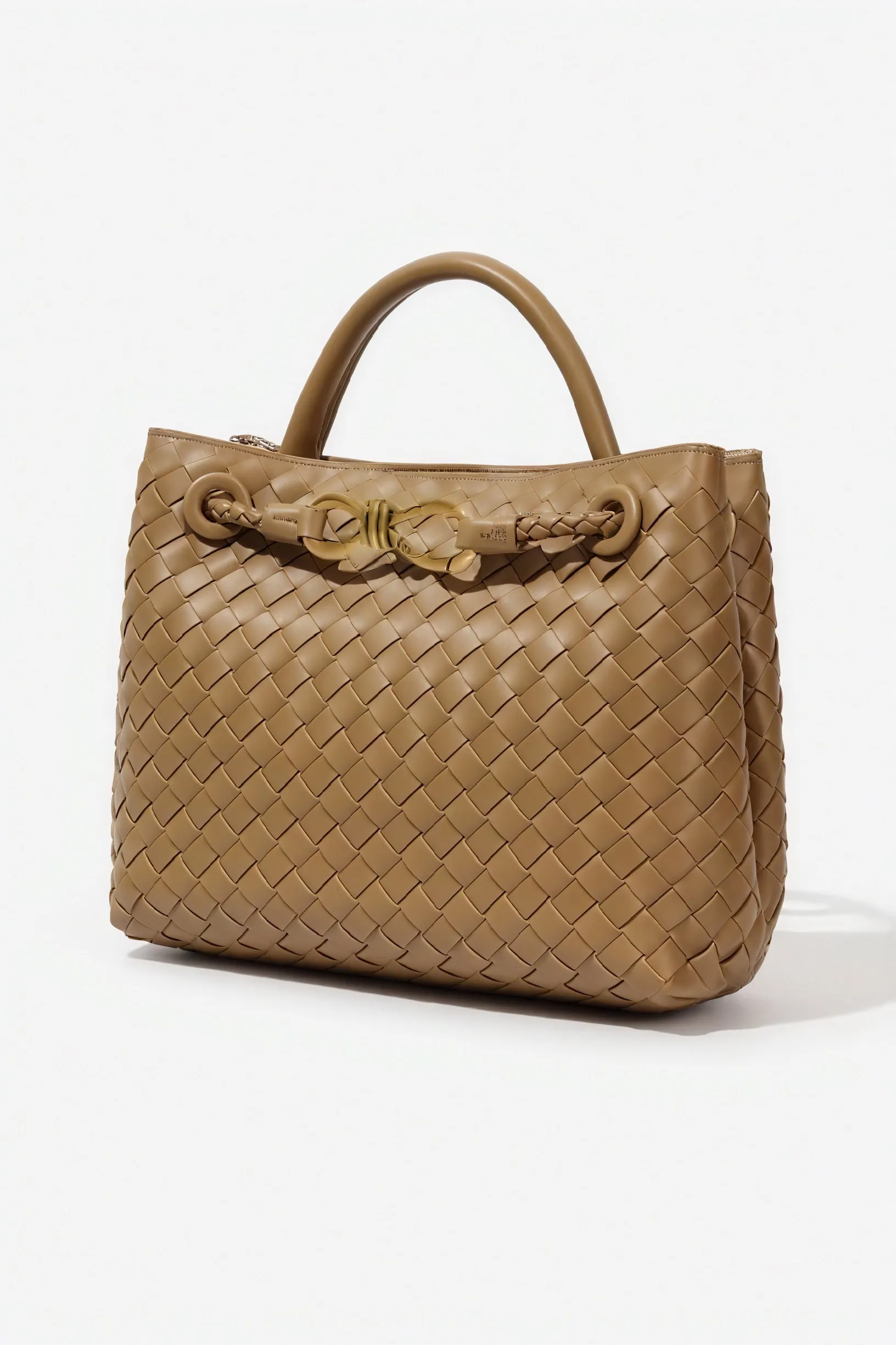 Woven Handbag with Elegant Clasp Detail