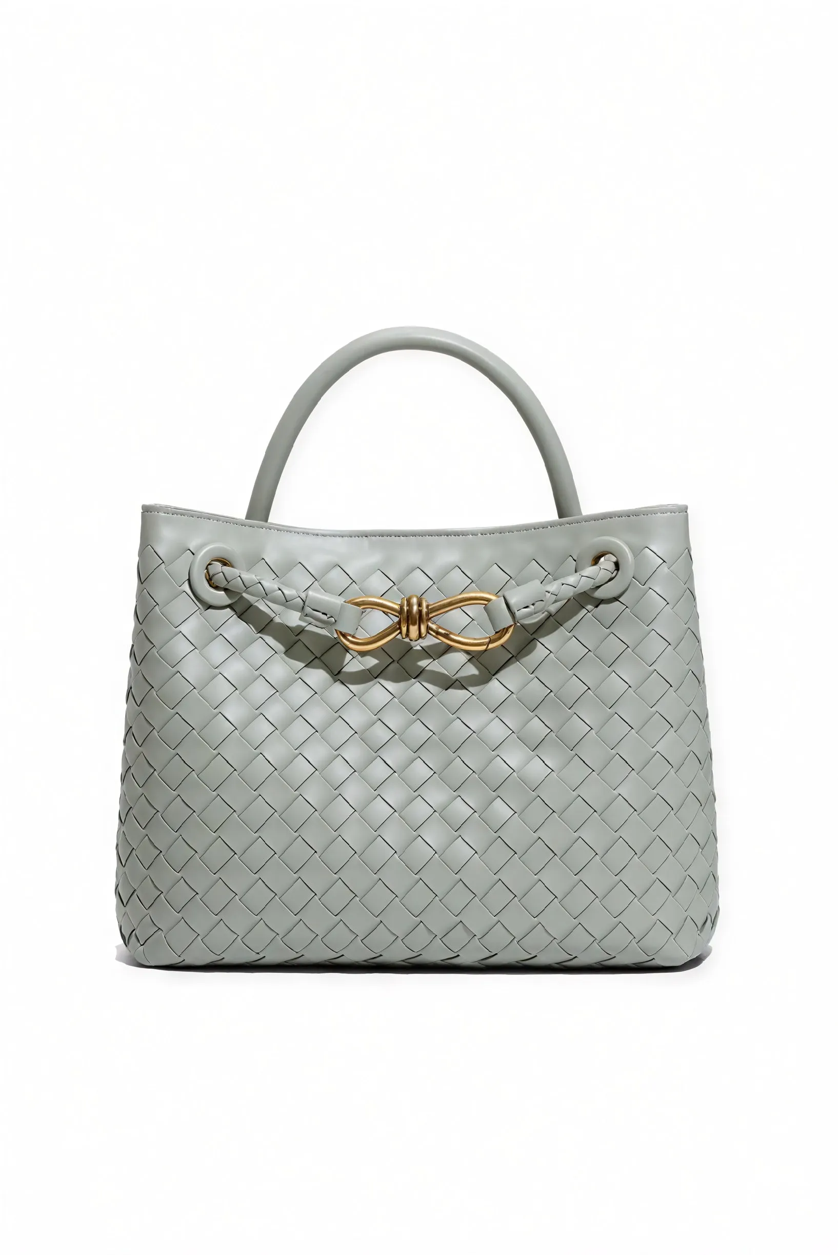 Woven Handbag with Elegant Clasp Detail