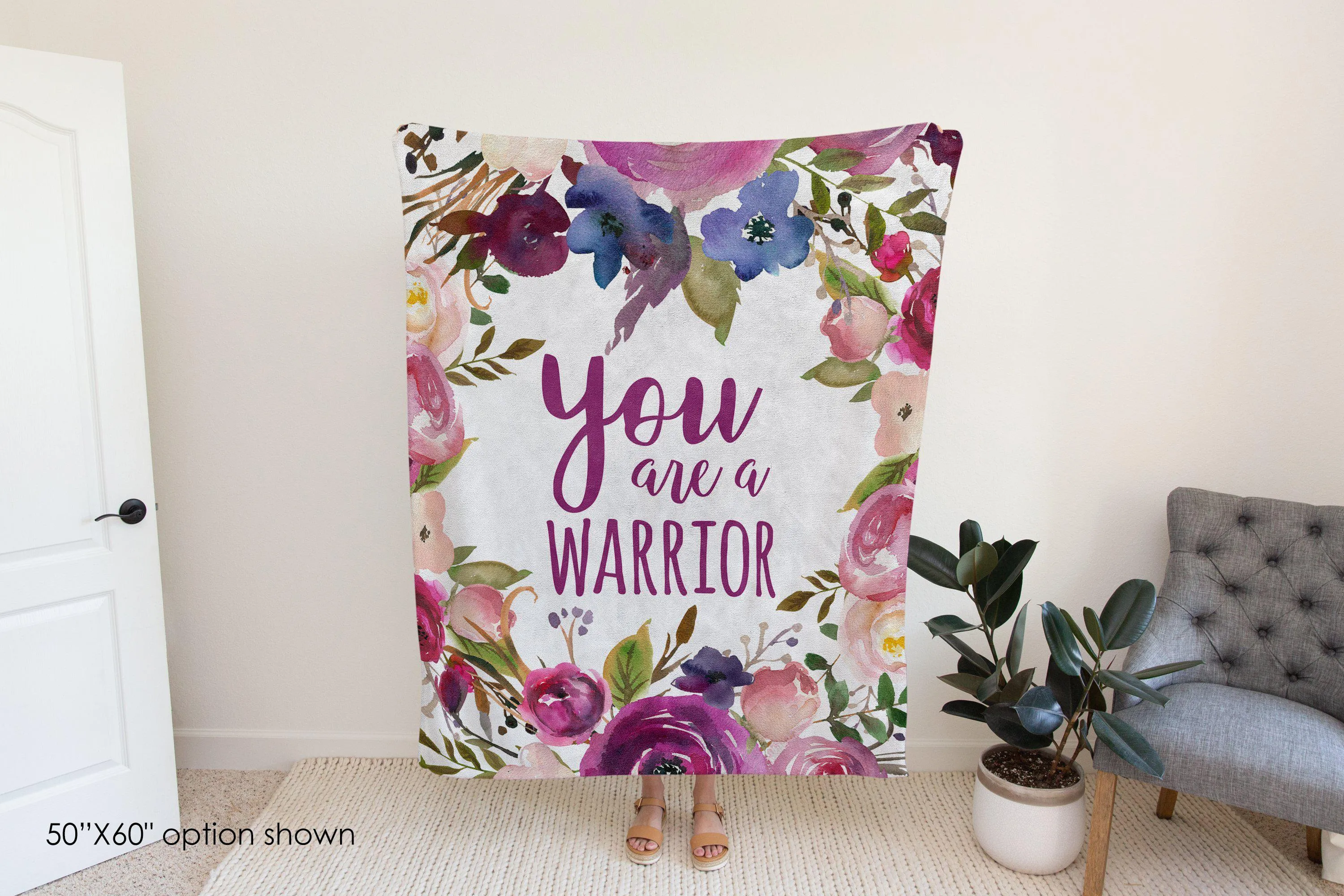 You Are a Warrior Purple Flower Blanket