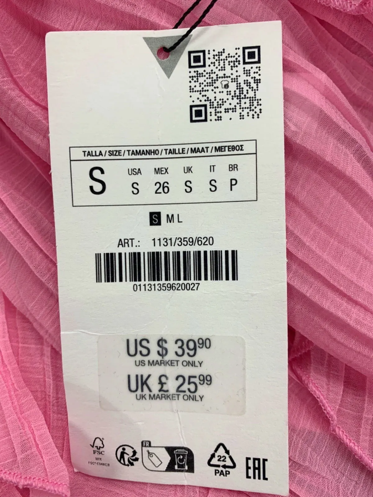 Zara Pink Ruffled One-Shoulder Top UK S