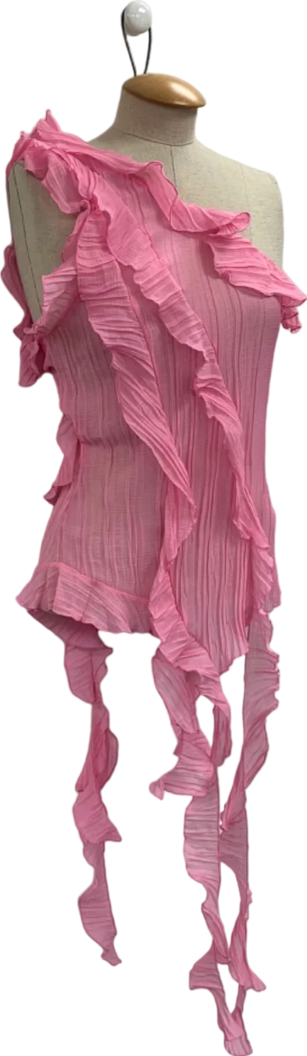 Zara Pink Ruffled One-Shoulder Top UK S