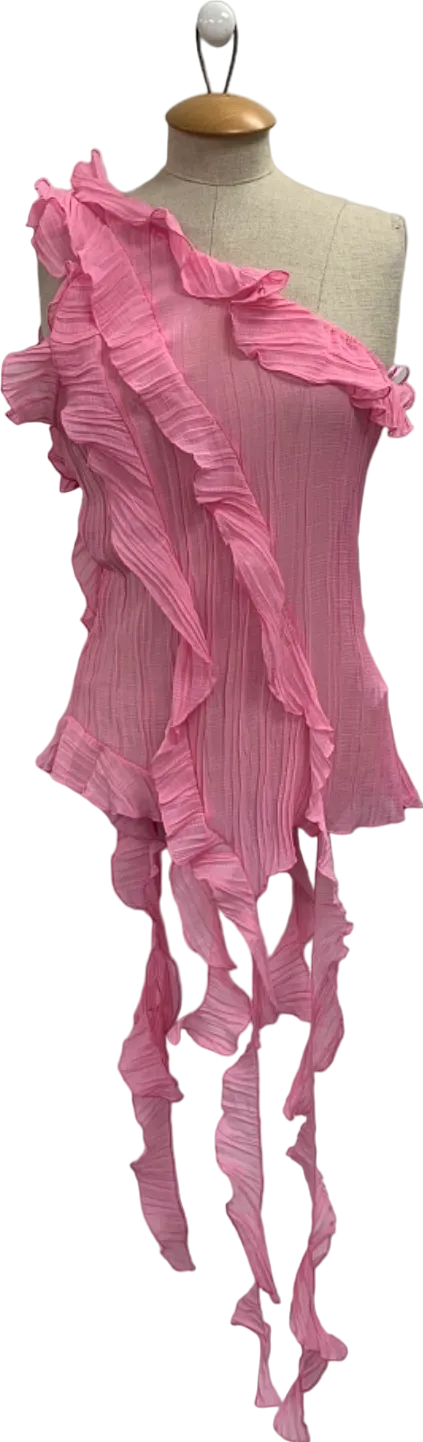Zara Pink Ruffled One-Shoulder Top UK S
