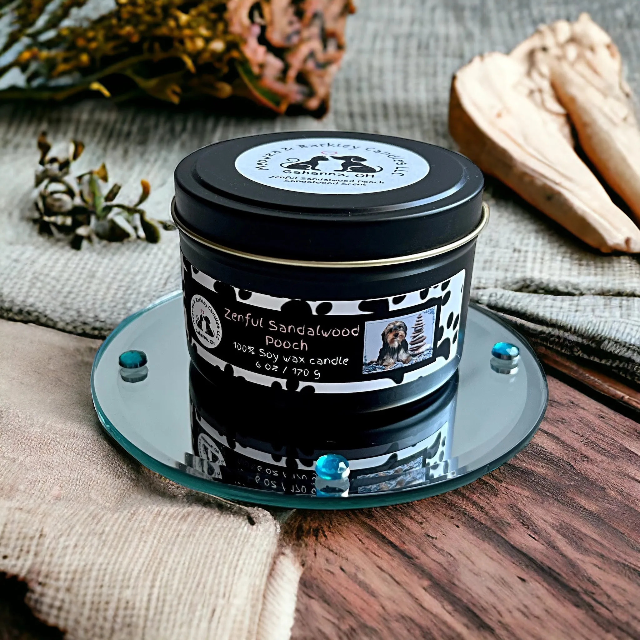 Zenful Sandalwood Pooch - Medium Two Wick Tin Soy Candle - Sandalwood Scent